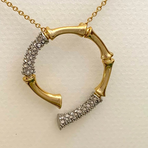 Alexis Bittar Gold & Silver Crystal Horseshoe Bamboo Pendant Adjustable Necklace - Picture 6 of 9
